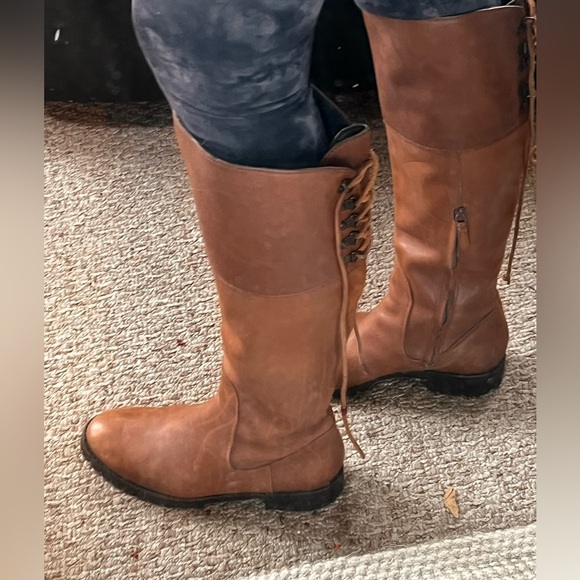 Cole Hahn Tall Boots Cole Haan Brown Leather Arlington tie back Riding Boots 8 - Picture 3 of 16